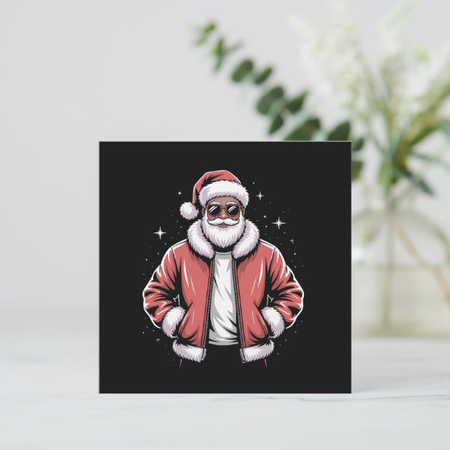 Invitación Santa Navidades afroamericanos Pajama Guay Black (Anverso de pie)