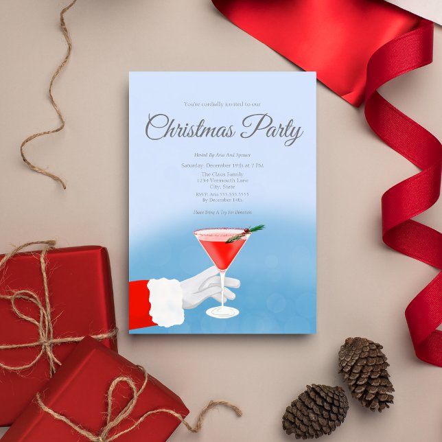Invitación Santa Ofreciendo Martini Al Fiesta De Navidades (Sip into the spirit! Unleash the festivities with our Christmas Martini Glass invite and download.)