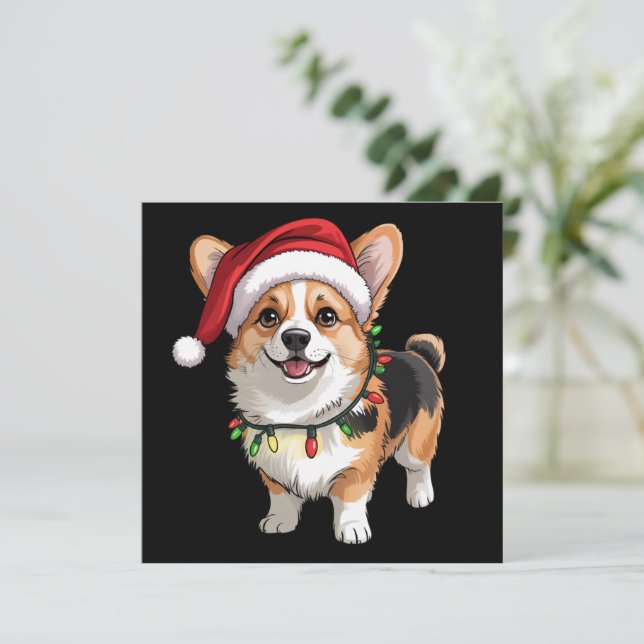 Invitación Santa Pembroke Welsh Corgi Christmas Tree Lights  (Anverso de pie)