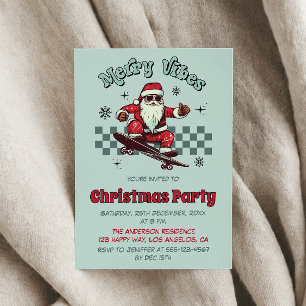 Invitación Santa Retro Patinando Fiesta Merry Christmas