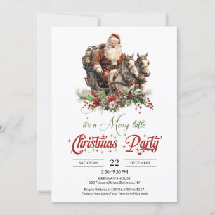 Invitación Santa roja y verde retro con trineos tirados por c