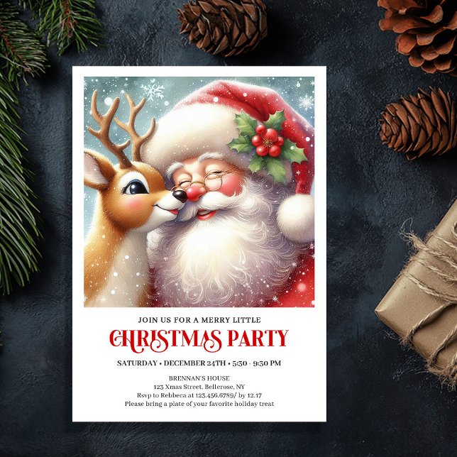 Invitación Santa Rudolph Traditional Christmas Party Invite (Santa Rudolph Traditional Christmas Party Invite)
