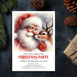 Invitación Santa Rudolph Traditional Holiday Party Invitation