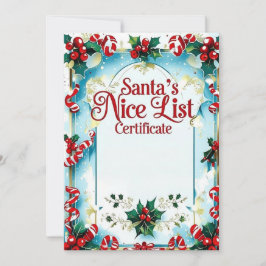 Invitación Santa’s Nice List Certificate for Boys