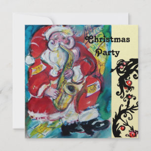 Invitación SANTA & SAX, FIESTA DE NAVIDAD Metalizado Dorado