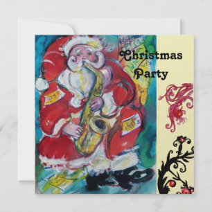 Invitación SANTA & SAX, FIESTA DE NAVIDAD Metalizado Dorado
