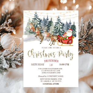 Invitación Santa, Sleigh, Renos, Fiesta de Navidades Forestal