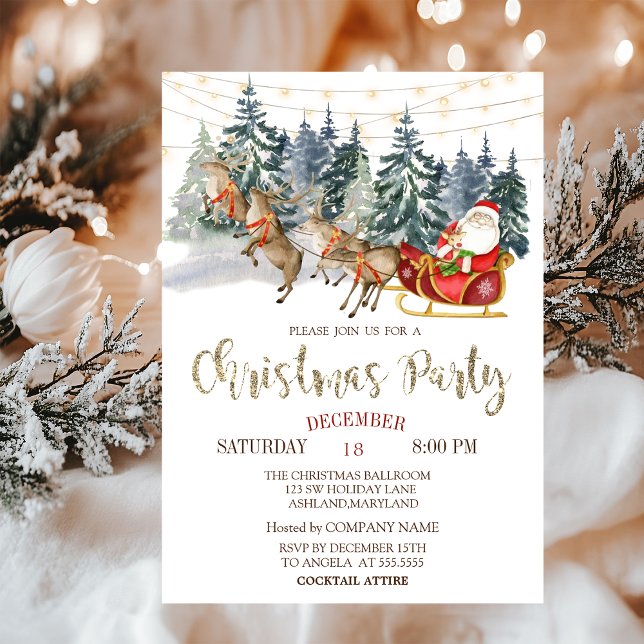 Invitación Santa, Sleigh, Renos, Fiesta de Navidades Forestal (Subido por el creador)