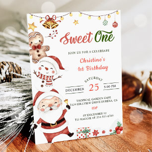 Invitación Santa Snowman Sweet One Navidades Cumpleaños Party