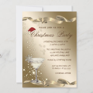 Invitación Santa Sombrero Chic Vidrio de Vino Compañía Navida