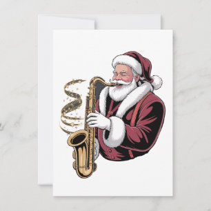 Invitación Santa tocando saxofón Músico de Navidad Saxofonist
