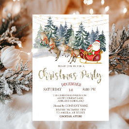 Invitación  Santa,Trineo,Renos,Fiesta de Navidad en el Bosque
