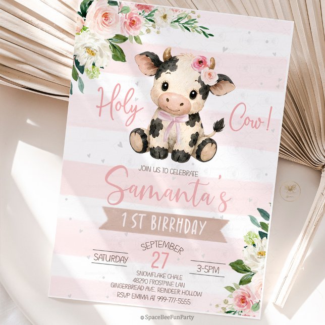 Invitación Santa Vaca Cumpleaños 1er Highland  (Holy Cow 1st Birthday, Cow First Birthday, Farm Birthday Party, Cow Birthday, 1st Birthday)