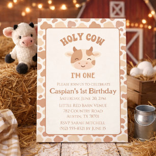 Invitación Santa Vaca Cumplo Un Año Cumpleaños Granja Animal