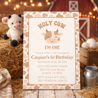 Invitación Santa Vaca Cumplo Un Año Cumpleaños Granja Animal