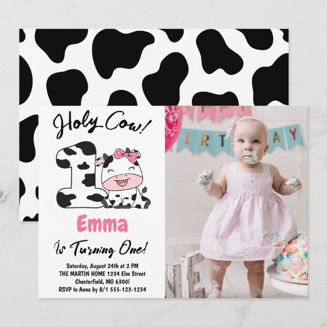 Invitación Santa Vaca Cumplo Un Año Foto de Cumpleaños (Anverso / Reverso)