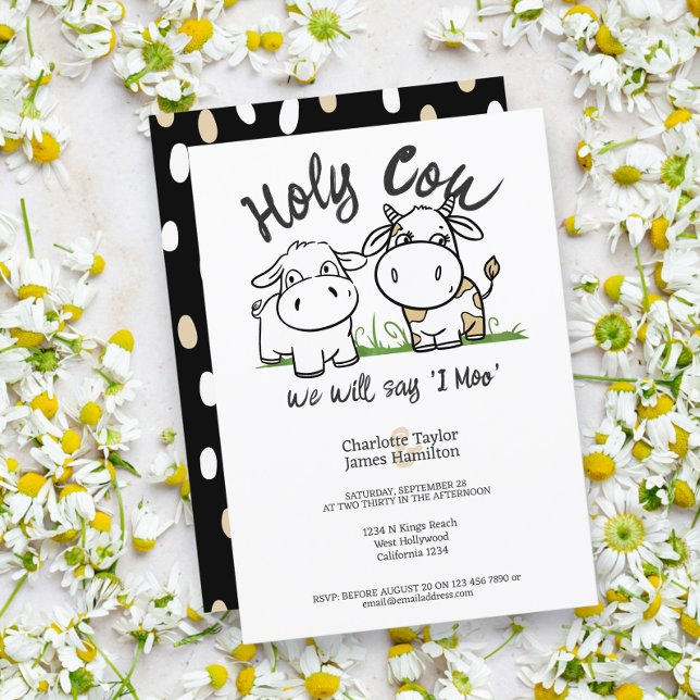 Invitación Santa Vaca Daremos Mi Boda De Moo (Holy Cow We Will Say I Moo Wedding Invitations from Ricaso. A fun pun humor cattle themed wedding)