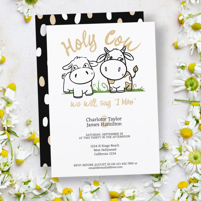 Invitación Santa Vaca Daremos Mi Boda De Moo (Holy Cow We Will Say I Moo Wedding Invitations from Ricaso A funny pun ideal for country folk couple)