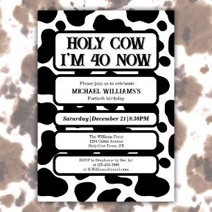 Invitación Santa Vaca Divertida Cumpleaños 40 Negro Blanco