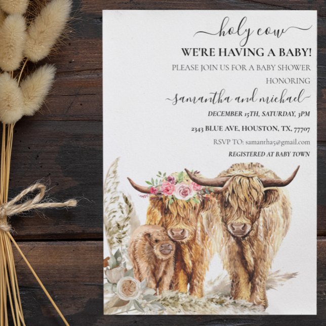 Invitación Santa Vaca Highland Calf Mom Dad Ducha (Subido por el creador)