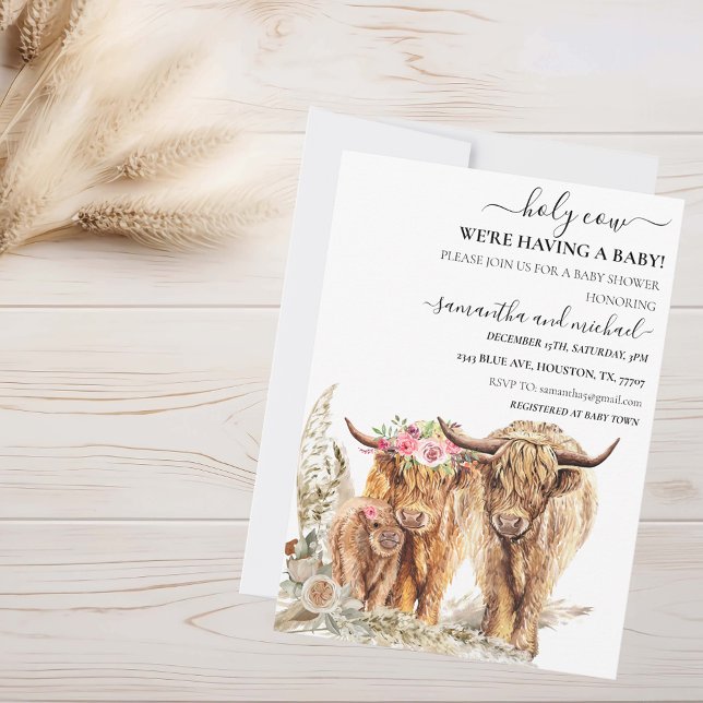Invitación Santa Vaca Highland Calf Mom Dad Ducha (Subido por el creador)