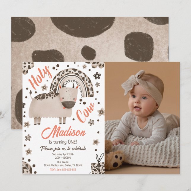 Invitación Santa Vaca Soy una chica de estampado de vaca marr (Anverso / Reverso)