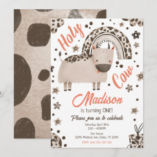 Invitación Santa Vaca Soy una chica de estampado de vaca marr