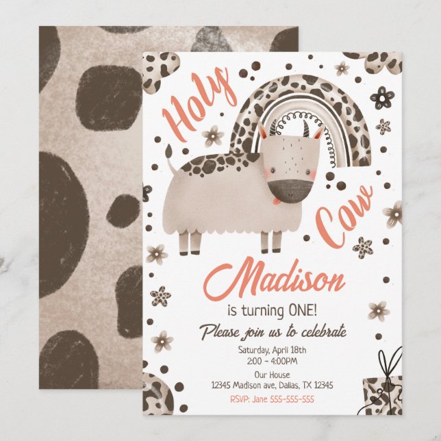 Invitación Santa Vaca Soy una chica de estampado de vaca marr (Anverso / Reverso)