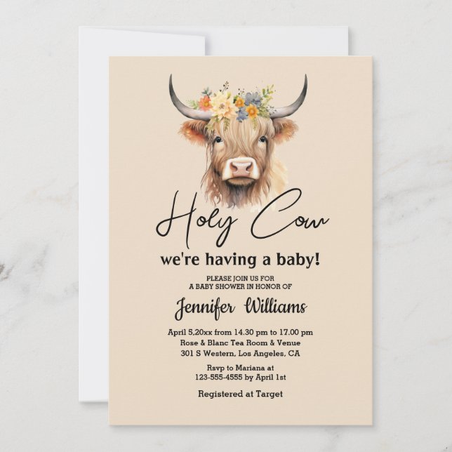 Invitación santa vaca ternera de montaña ducha de bebé minima (Anverso)
