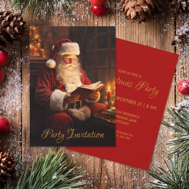 Invitación Santa Vieja leyendo un libro Fiesta de Navidades r (Subido por el creador)