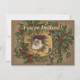 Invitación Santa Vintage Antiguo Acebo Navidad