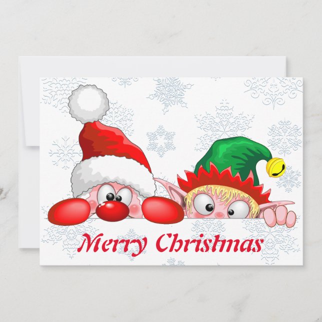 Invitación Santa y Elf Cute y la Personalizado de Navidades g (Anverso)