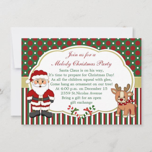 Invitación Santa y fiesta de Navidad de los candycanes (Anverso)