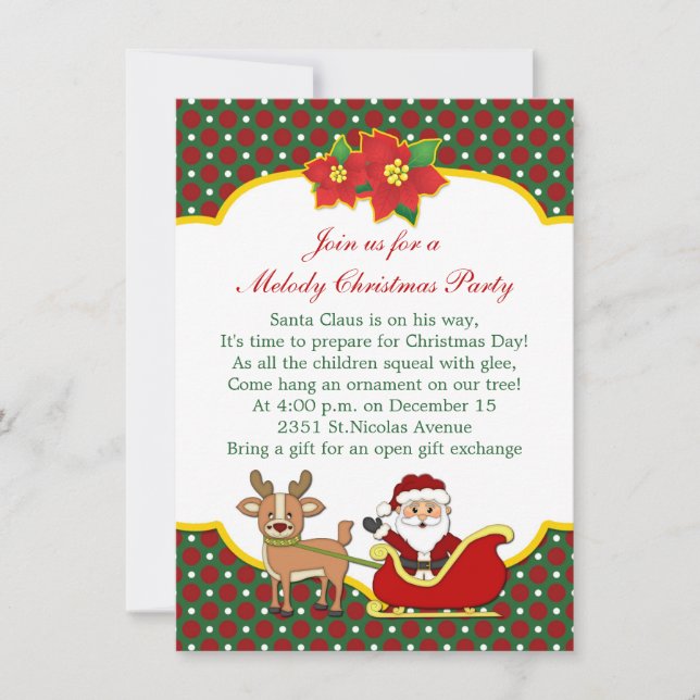 Invitación Santa y fiesta de Navidad de los niños del trineo (Anverso)
