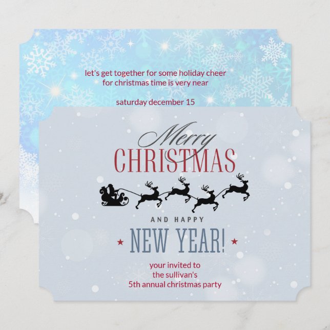Invitación Santa y su Fiesta de Navidades de la silueta reno (Anverso / Reverso)