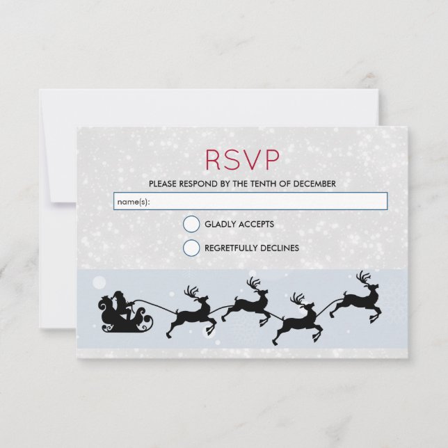 Invitación Santa y sus Navidades voladores de renos RSVP (Anverso)