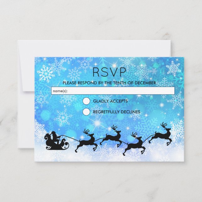 Invitación Santa y sus Navidades voladores de renos RSVP (Anverso)