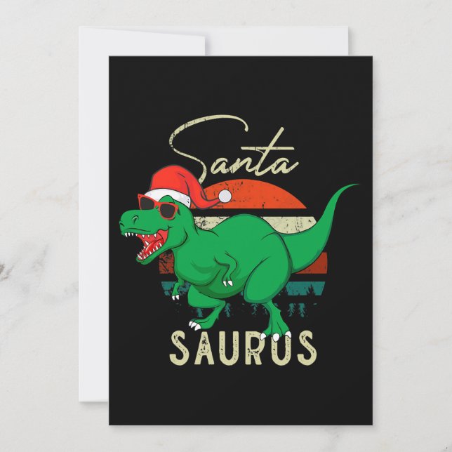 Invitación Santasaurus Trex Dino Navidades Dinosaur Vintage C (Anverso)