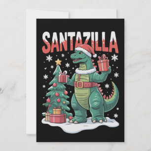 Invitación Santazilla Monstruo Japonés Kaiju Navidad Dinosaur