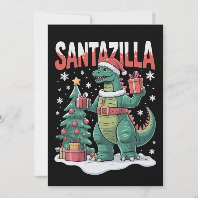 Invitación Santazilla Monstruo Japonés Kaiju Navidad Dinosaur (Anverso)