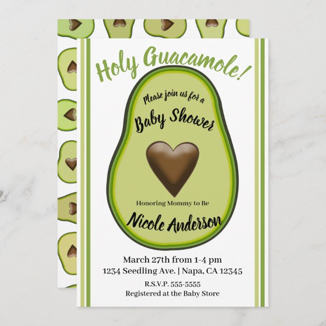 Invitación Santiago Guacamole Heart Aguacate Baby Shower (Anverso / Reverso)