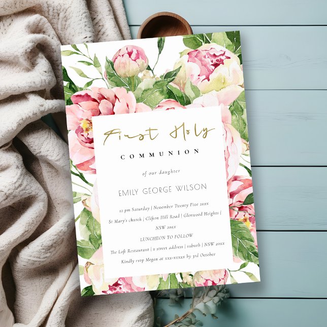 Invitación Santísima Comunión floral de Rubor suave (Subido por el creador)