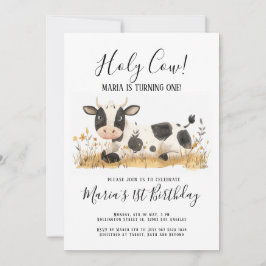 Invitación Santísima Cow Watercolor Birday Party