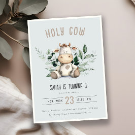 Invitación Santísima Vaca Foliage Pastel Dusky Niños Azules C