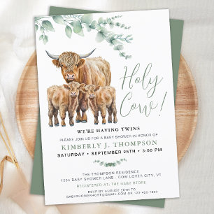 Invitación Santísima Vaca Gemelos Highland Calf Greenery Baby