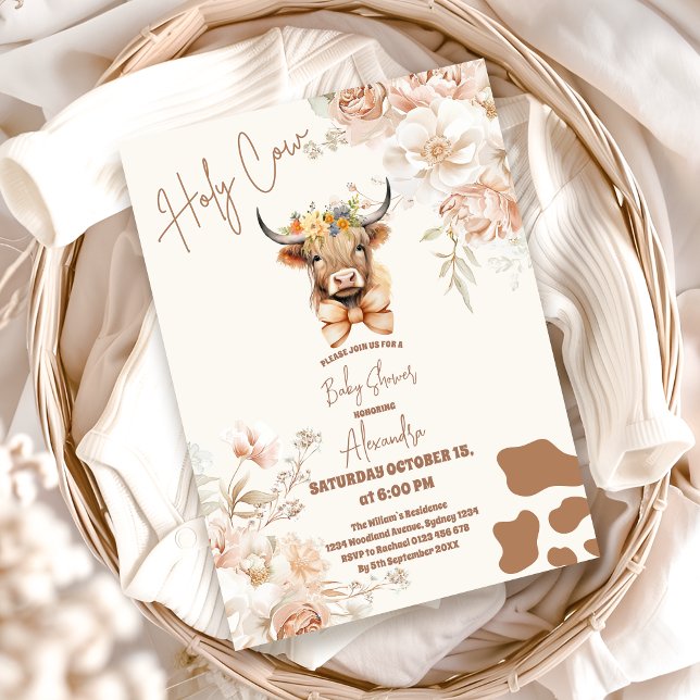 Invitación Santísima Vaca Verdor Highland Cow Baby Shower (Subido por el creador)