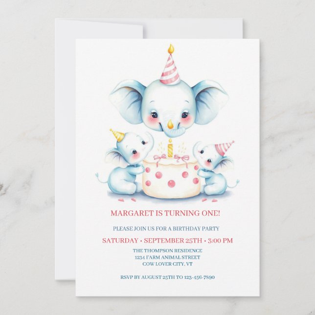 Invitación Santo Boho Greenery Highland Vaca 1er cumpleaños I (Anverso)