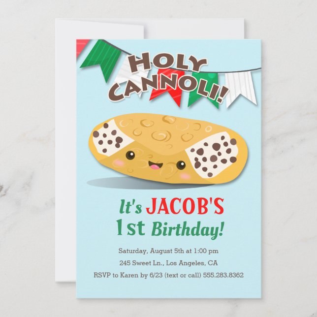 Invitación ¡Santo Cannoli! Fiesta de cumpleaños de Cute Boy (Anverso)
