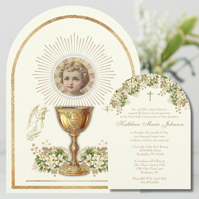 Invitación Santo Comunión Niño Jesús Floral (Subido por el creador)