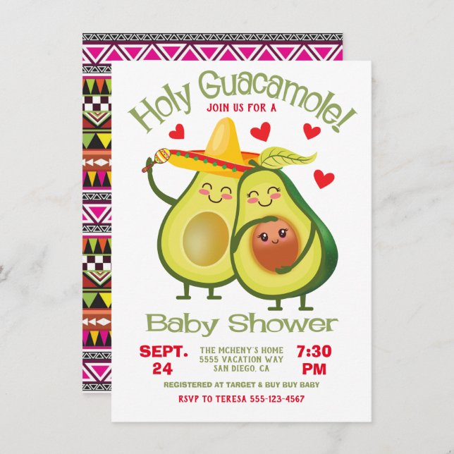 Invitación Santo Guacamole Aguacate Baby Shower Fiesta (Anverso / Reverso)